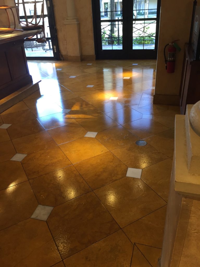 Restaurant lobby sealed with GlazeGuard showing glossy, easy to clean surface.