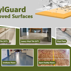 a collage of different types of flooring that can be sealed with VinylGuard gloss vinyl floor sealer