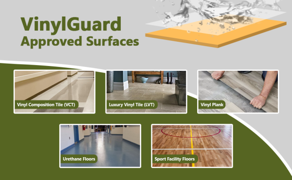 a collage of different types of flooring that can be sealed with VinylGuard gloss vinyl floor sealer