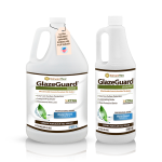 two white bottles with labels showing high gloss sealer for porcelain tiles
