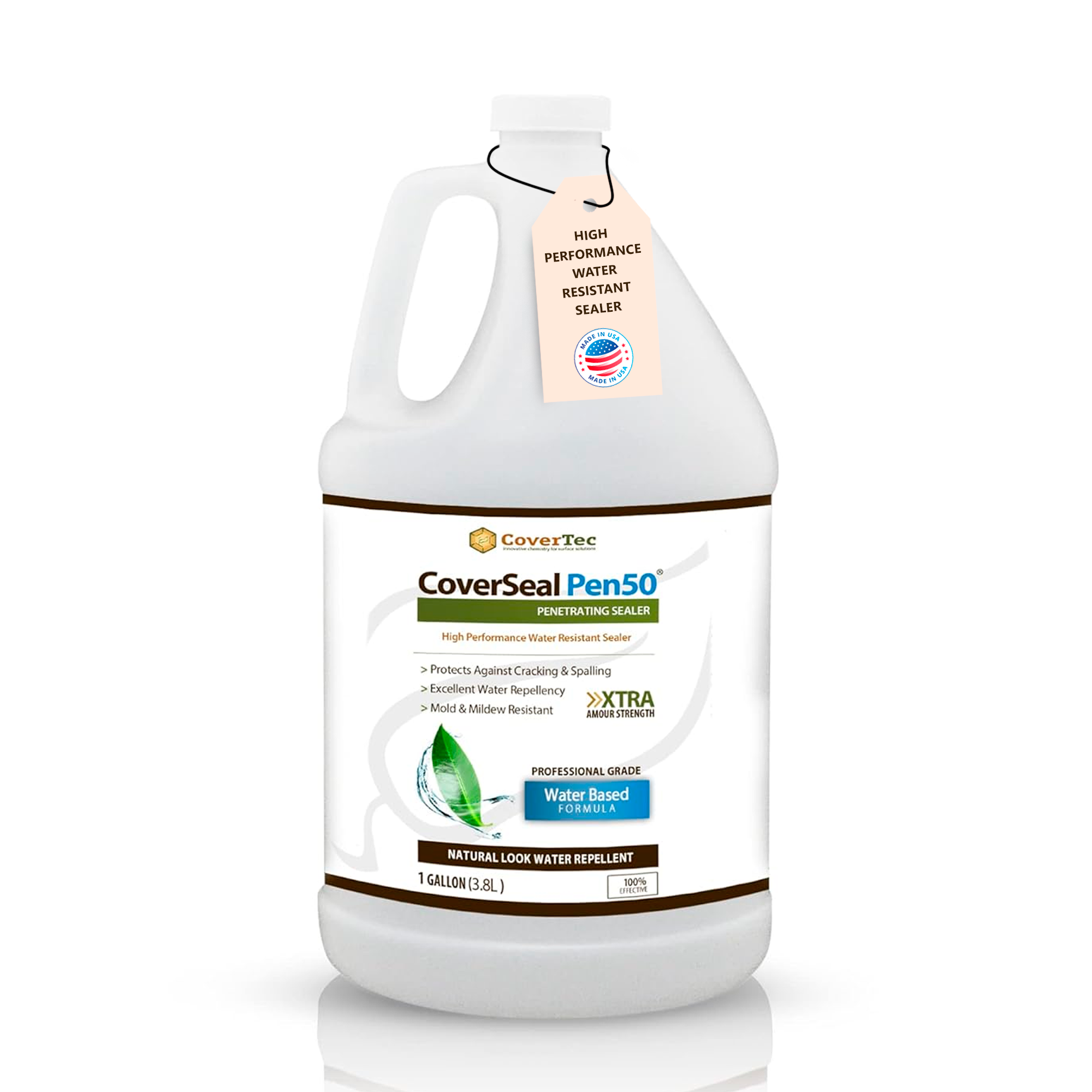 a white jug with a label containing silane siloxane sealer